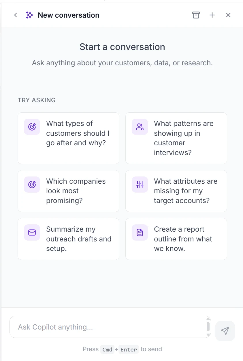 Intervool AI chat copilot answering questions about customer research