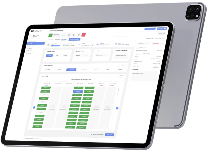 Traver Connect appointment scheduling and availability view